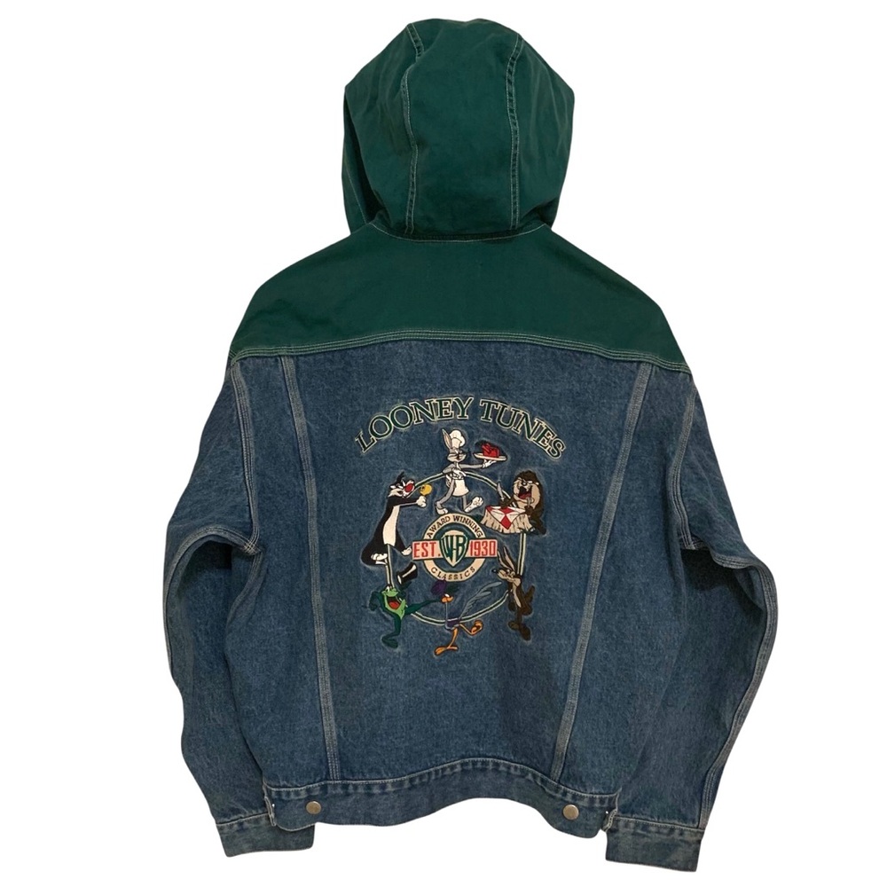 Looney Tunes 1995 Denim Jacket with Green Hood - Men’s Medium